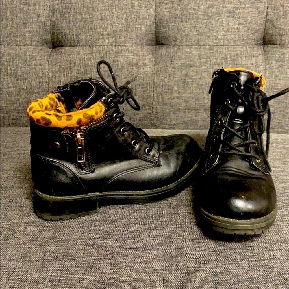 Ankle Boots, Girls 12, black w/ leopard print trim